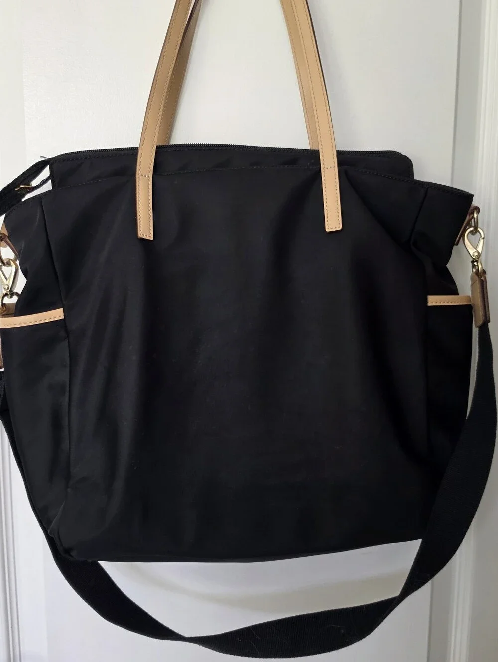 Kate Spade Black And Pink Nylon Tote Kennedy Park Honey Baby Bag Leather Straps